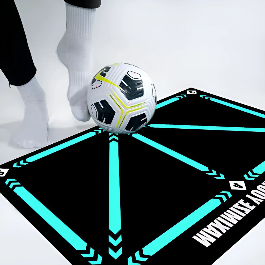 Rubber football training mat for indoor skill practice and foot basket drills