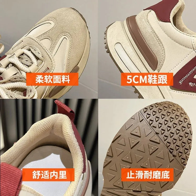 Women's black retro platform sports shoes with artificial PU upper and rubber sole