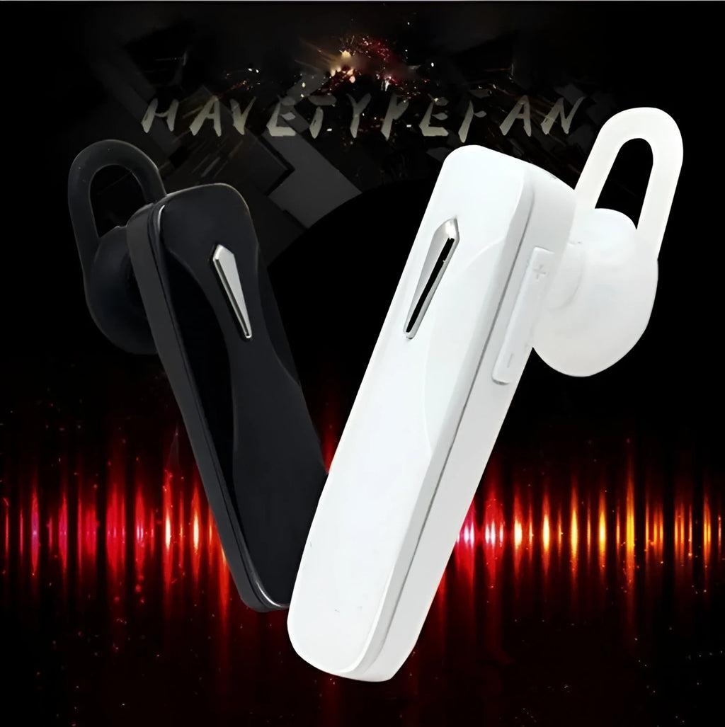 M163 black and white car Bluetooth headset with buttons for hands-free calls and music control