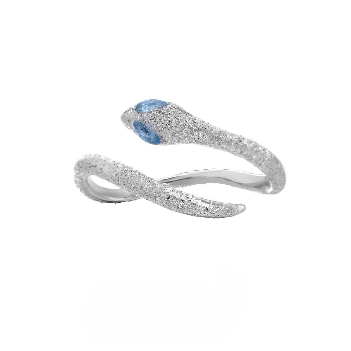 Silver snake zodiac ring with adjustable opening in white gold colour