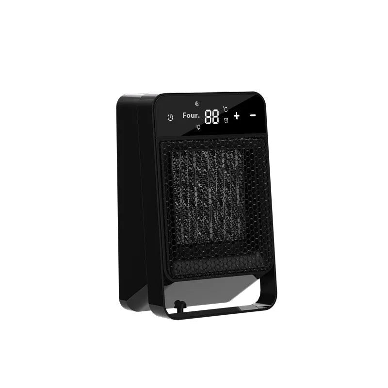 Desktop electric heater with digital touch screen display and remote control in black or white colour options