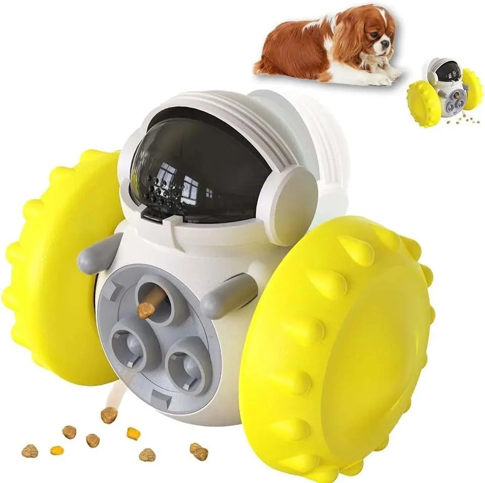 Robot design tumbler treat dispenser toy for small dogs and cats on floor