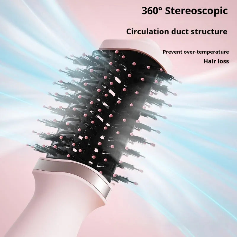 Pink multifunctional hair dryer with integrated styling comb and constant temperature hair care system