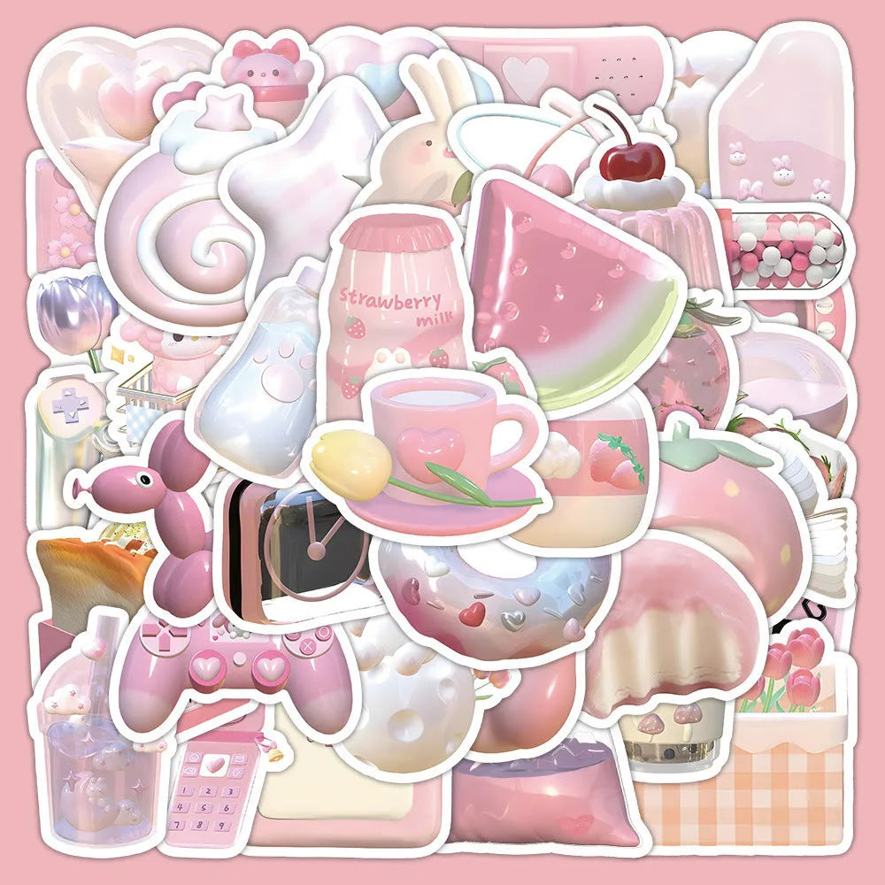 3D decorative stickers with pink girl heart designs in two pattern styles for craft projects
