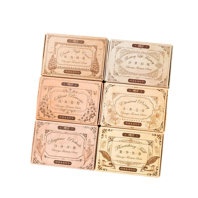 Candy Posts Seal Baroque Fantasia wooden square seal with printed artwork for notebook decoration