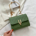 Women's white PU crossbody bag with diamond lattice texture and adjustable chain shoulder strap