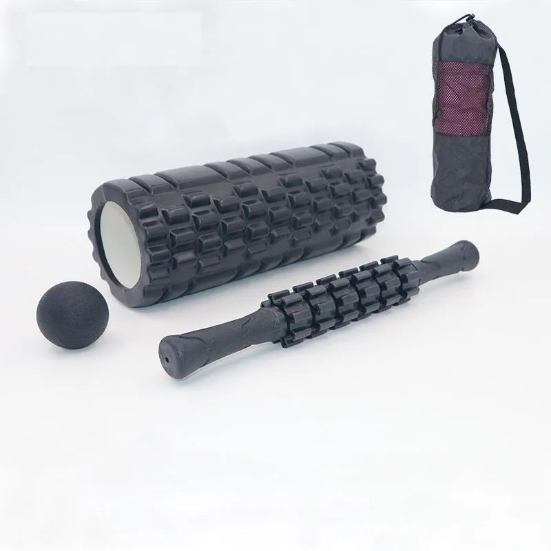 33cm black fitness foam roller with six segmented pieces for muscle massage
