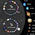Natural stone zodiac bead bracelet with magnetic clasp showing astrological symbols