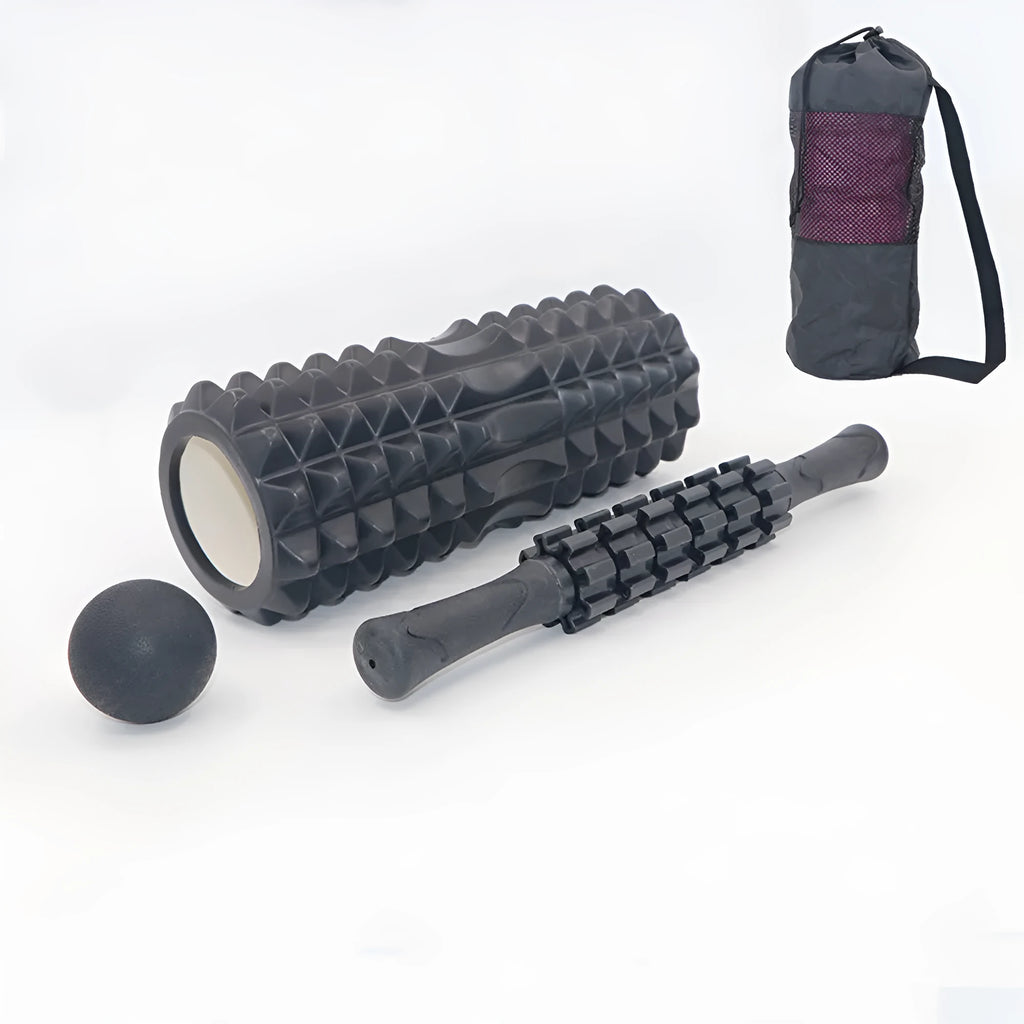 33cm black fitness foam roller with six segmented pieces for muscle massage