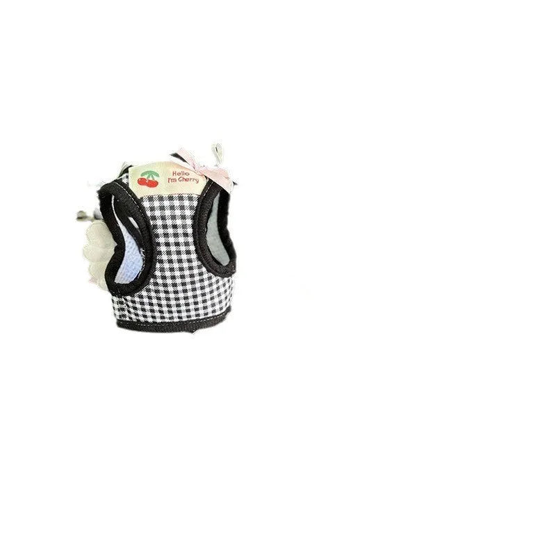 Pink and black cotton chest and back hand holding rope for small dogs in six sizes.