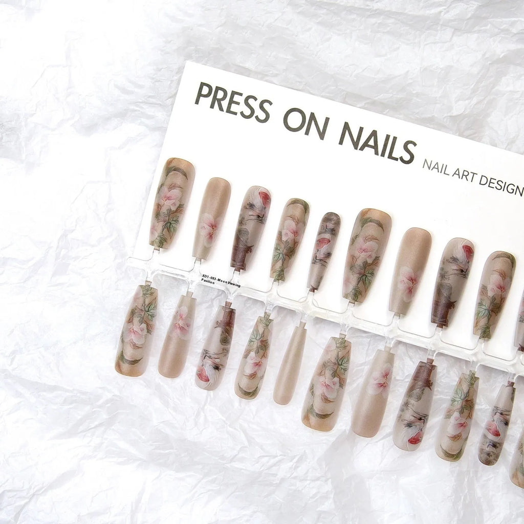 Chinese style cat paw pattern nail stickers Moon Palace XD2-083 middle ladder long ladder ladies ultra-thin seamless 40 pieces