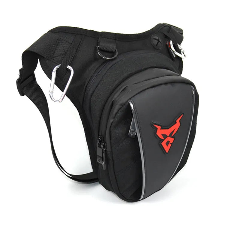 Motorcycle riding leg bag in 1200D Oxford cloth with crossbody strap, shown in grey colour.