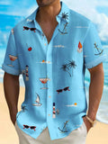 Men's digital print Hawaiian shirt with tropical pattern on polyester fabric in loose fit