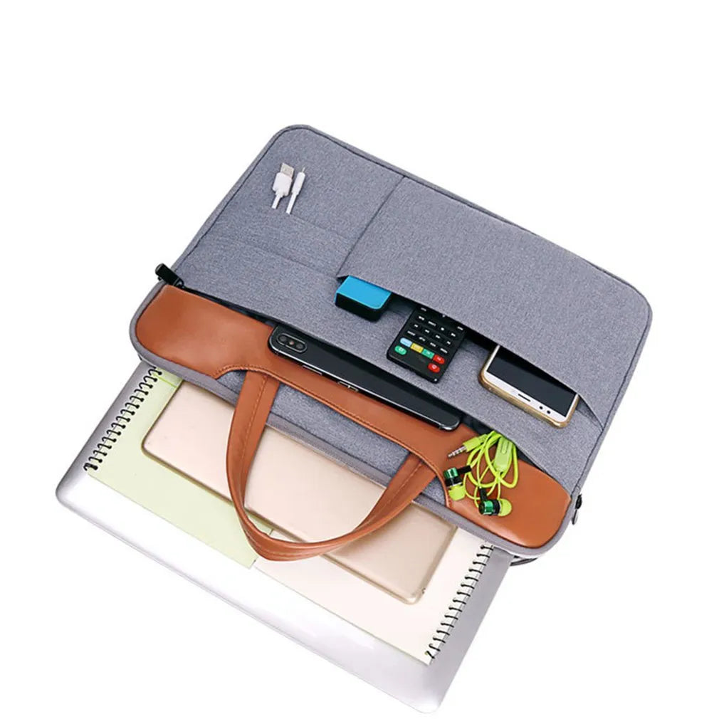 Grey official document liner laptop bag with nylon exterior and zipper closure for 15-inch devices