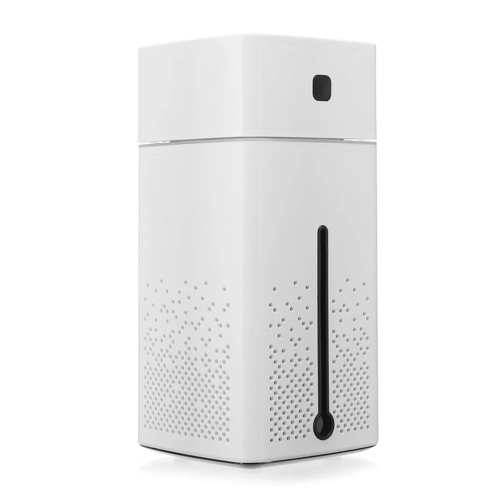 Black or white USB-powered desktop humidifier measuring 103x103x218mm with 1000ml capacity