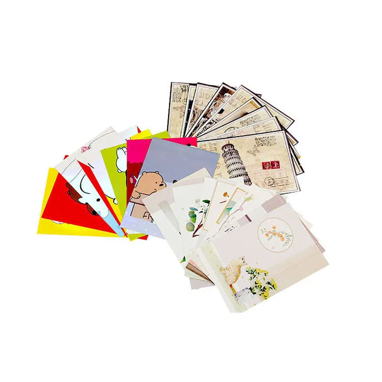 Nine postcards with retro Paris tower historic site style and Japanese minimalist cartoon designs