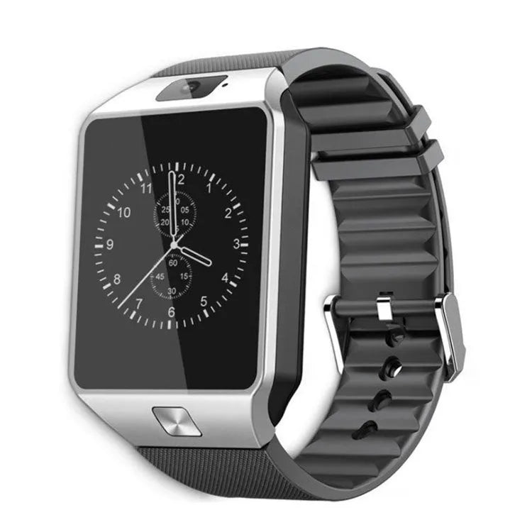 DZ09 sports smart watch with black TPU strap and 1.56-inch touch screen