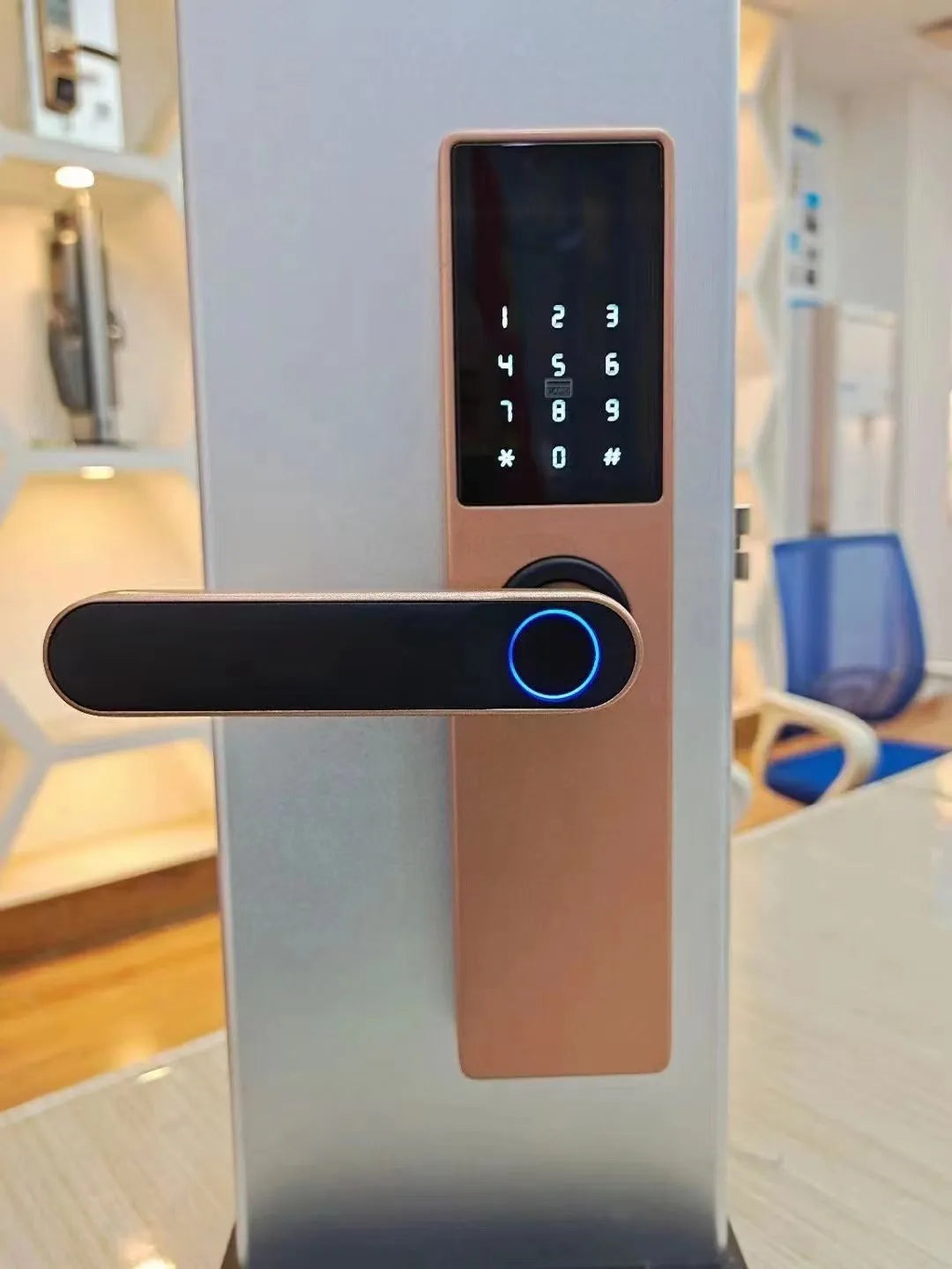 Alloy wooden door fingerprint lock in black finish for keyless entry home security