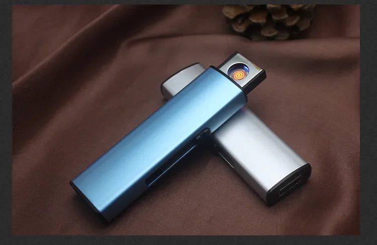 Rechargeable metal windproof cigarette lighter in hand, plain design, random colour