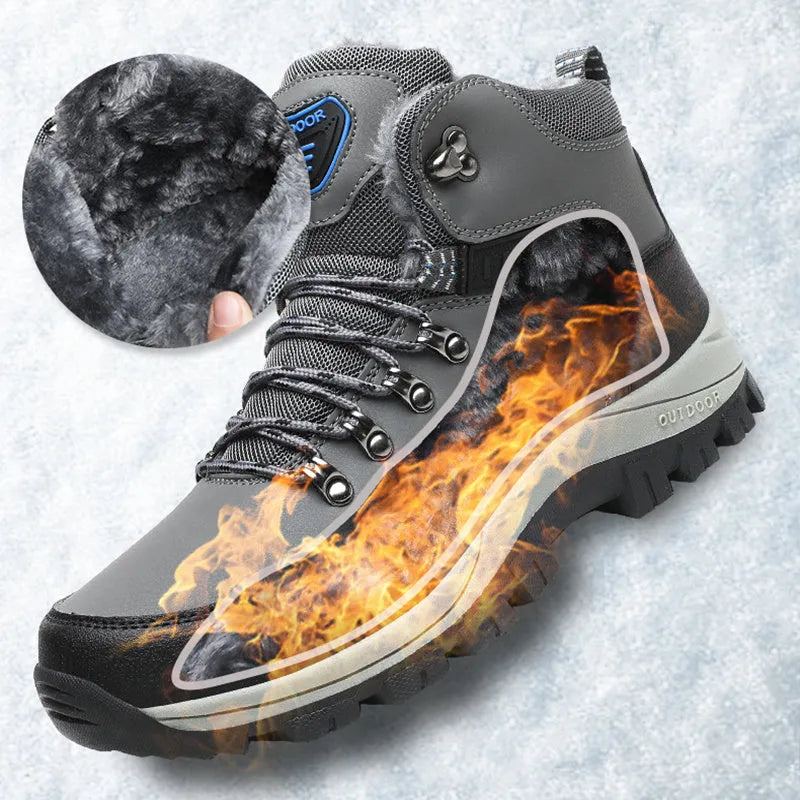 Men's winter snow boots with plush lining and lace-up closure in grey plus colour
