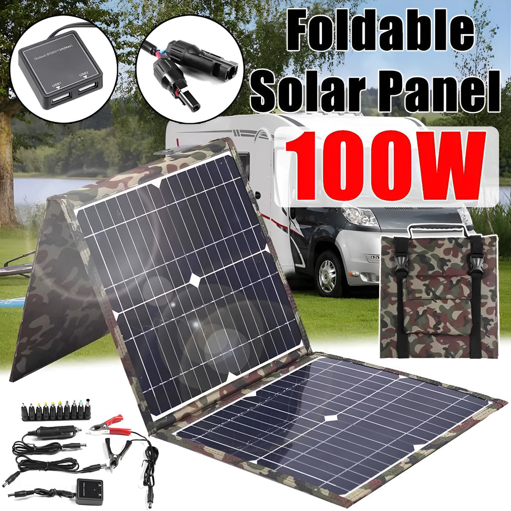 Black foldable 36W portable solar panel with monocrystalline cells for outdoor use