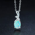 Water drop shaped opal pendant necklace on O-shaped chain in rose gold or white finish