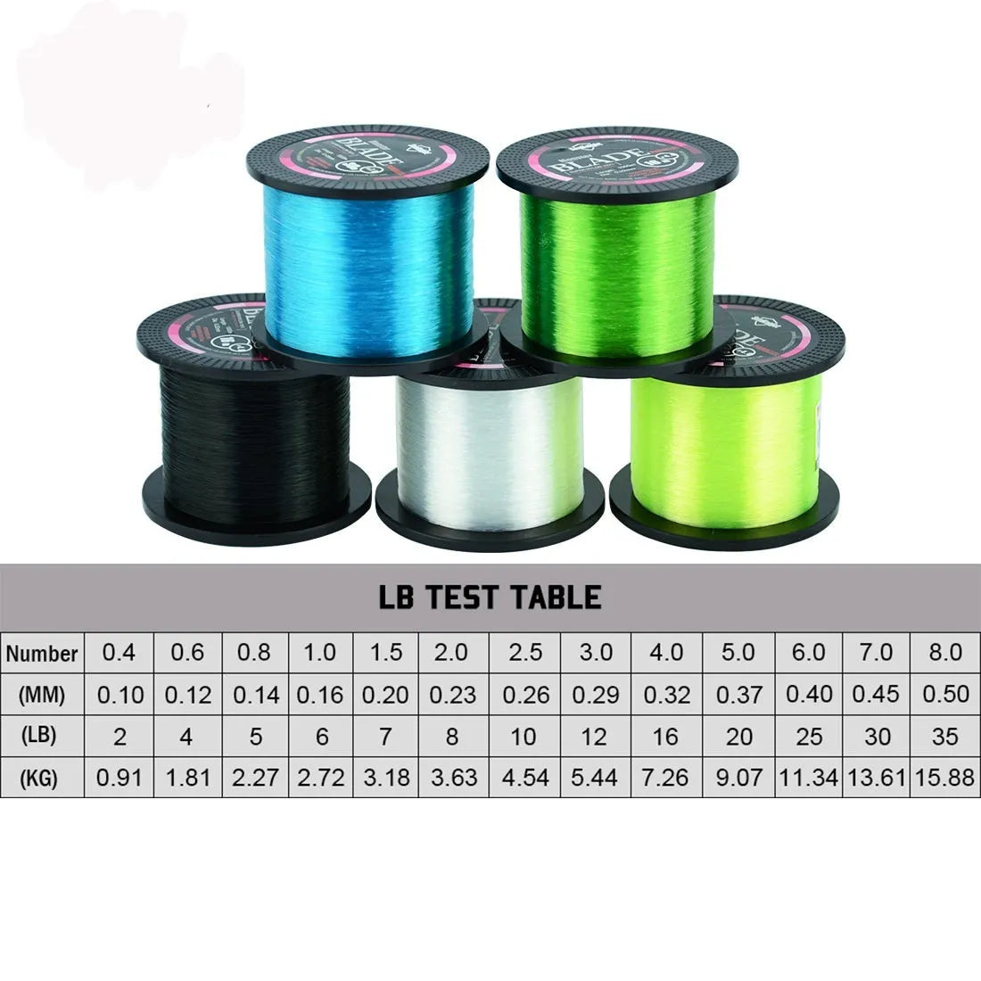 Seaknight 1000 nylon fishing line spool in multiple diameters and colours