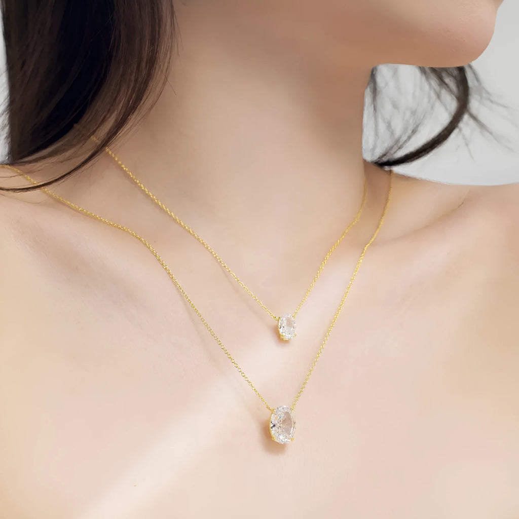 S925 sterling silver geometric oval ice flower pendant necklace with gold or platinum plating.