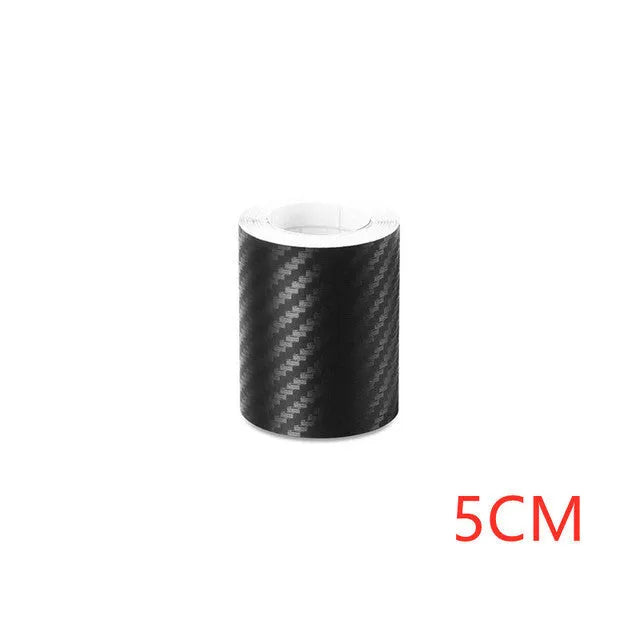 Matte carbon fibre roll bumper sticker for car door sill protection in various widths.