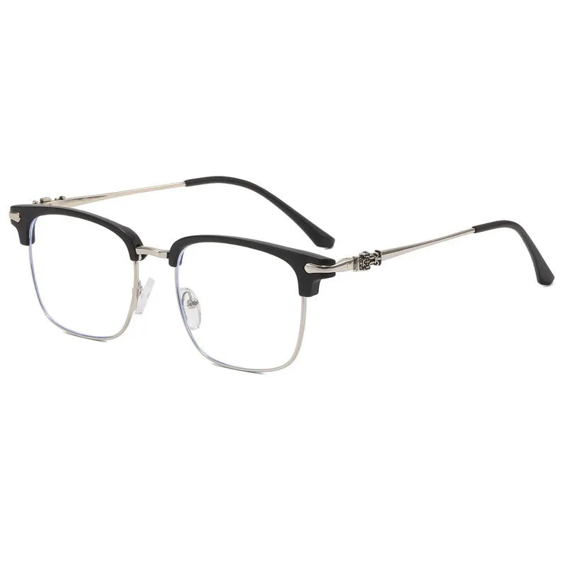Retro plate full rim myopia glasses with anti-blue light AC lens in metal frame leopard ring colour 9352-C7