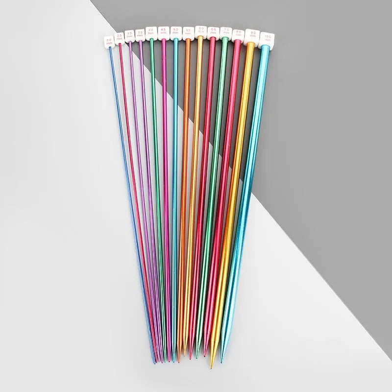 Set of lengthened crochet hooks with end caps displayed in sizes from 2.0mm to 10.0mm.