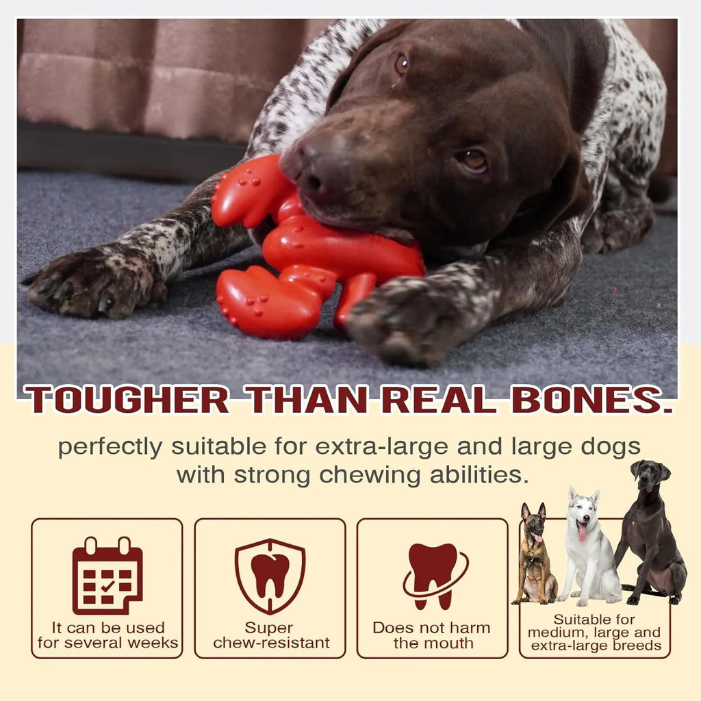 Red bone-shaped nylon chew toy for large aggressive chewing dogs on white background