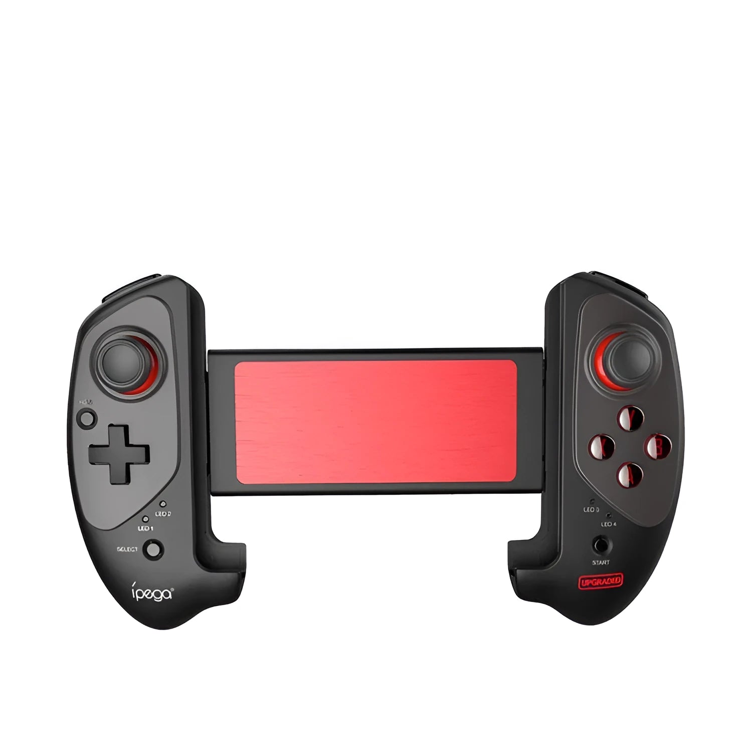 Red telescopic Bluetooth gamepad for Android iOS and PC gaming with USB cable