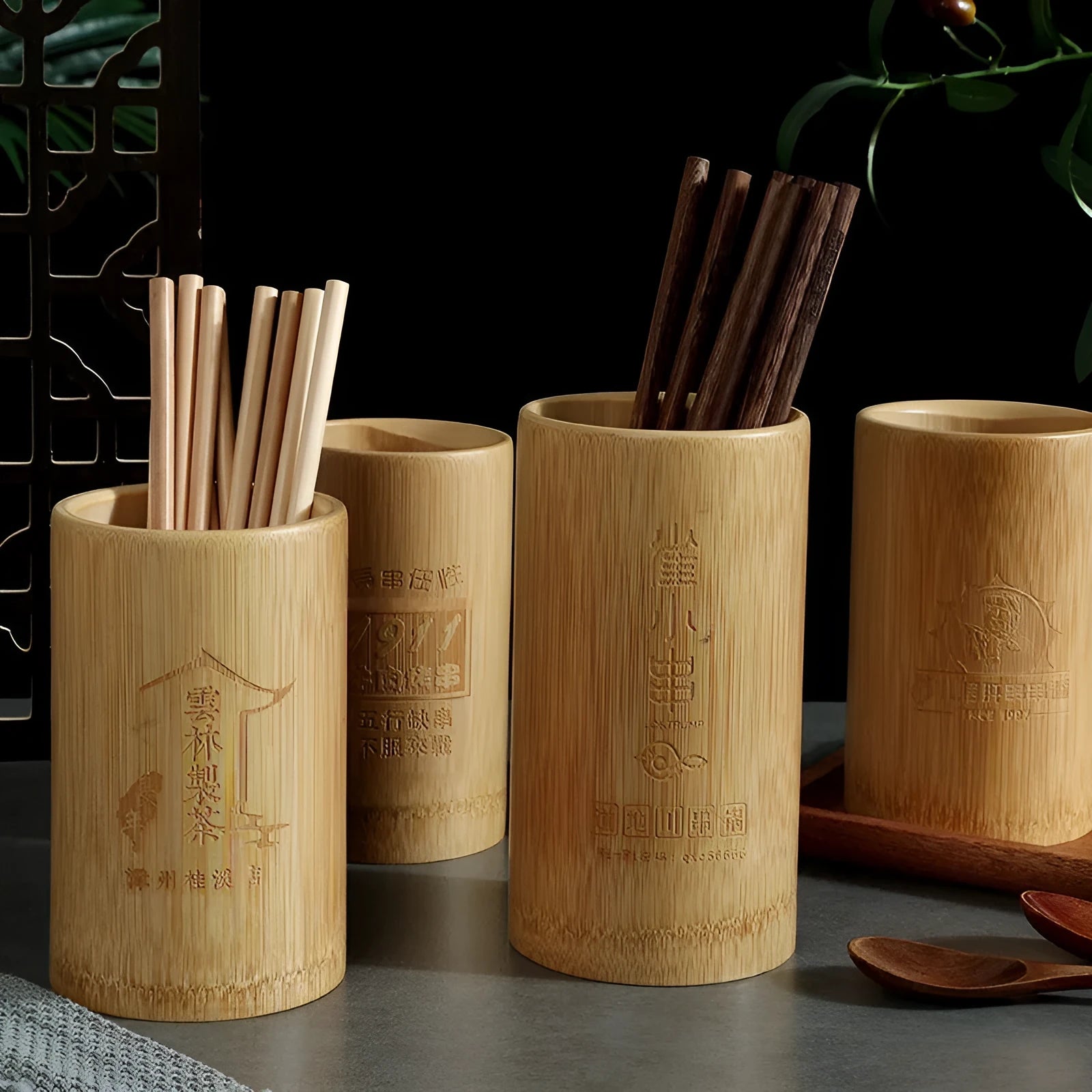 Wild bamboo chopsticks holder in a creative style, showing its portable tube design for utensil storage.