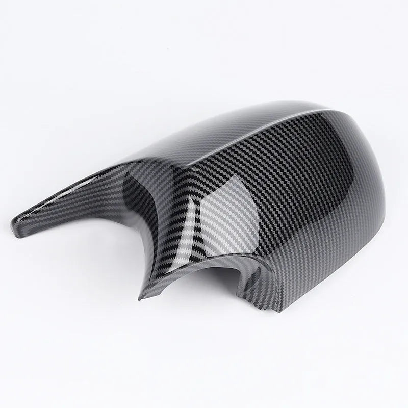 Pair of black ABS rearview mirror shells for BMW 3 Series E90, shown front and back.