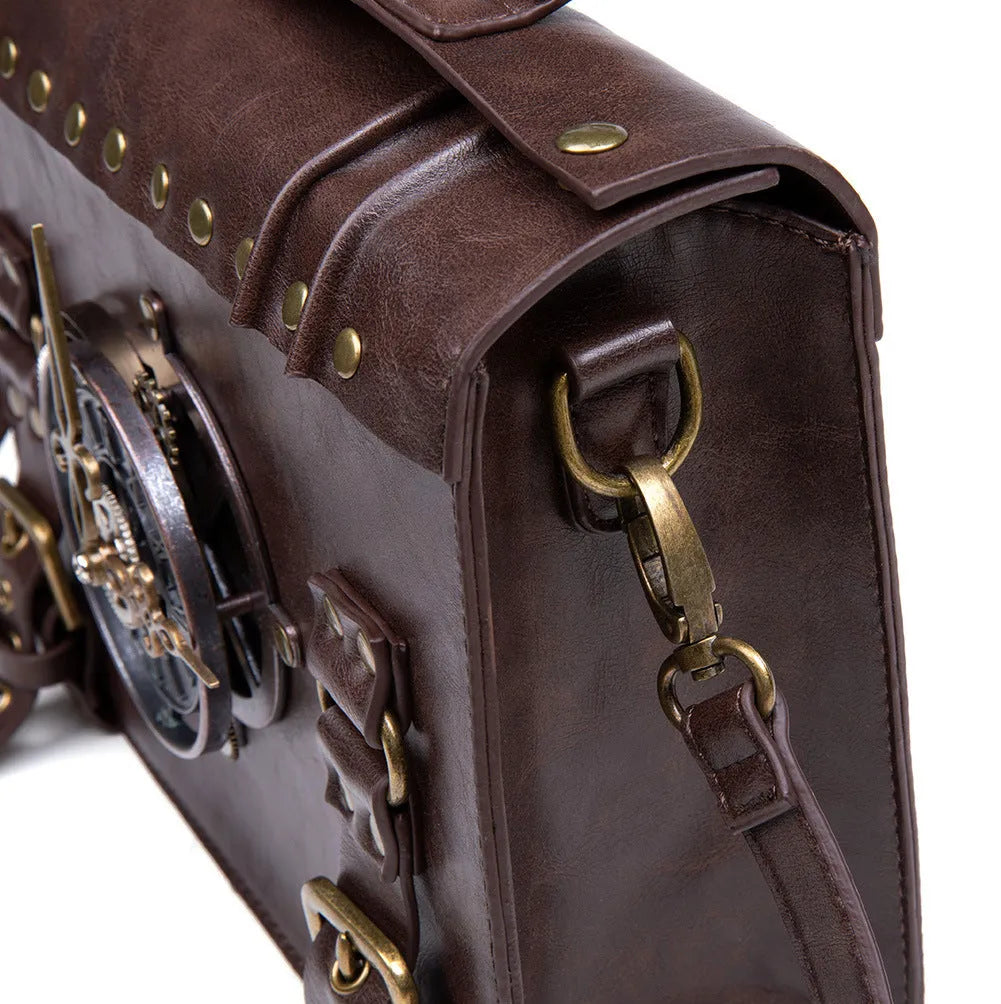 Bronze steampunk industrial retro style shoulder bag with metal hardware