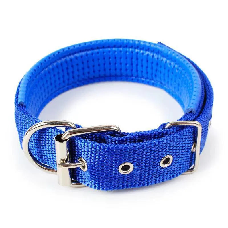 Nylon dog collar for small and medium dogs in blue with adjustable length, size S to XXL
