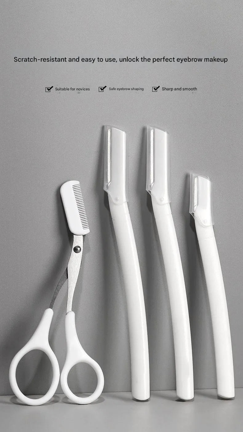 Eyebrow trimmer set with macro safety type razor and safety guard for beginner men and women