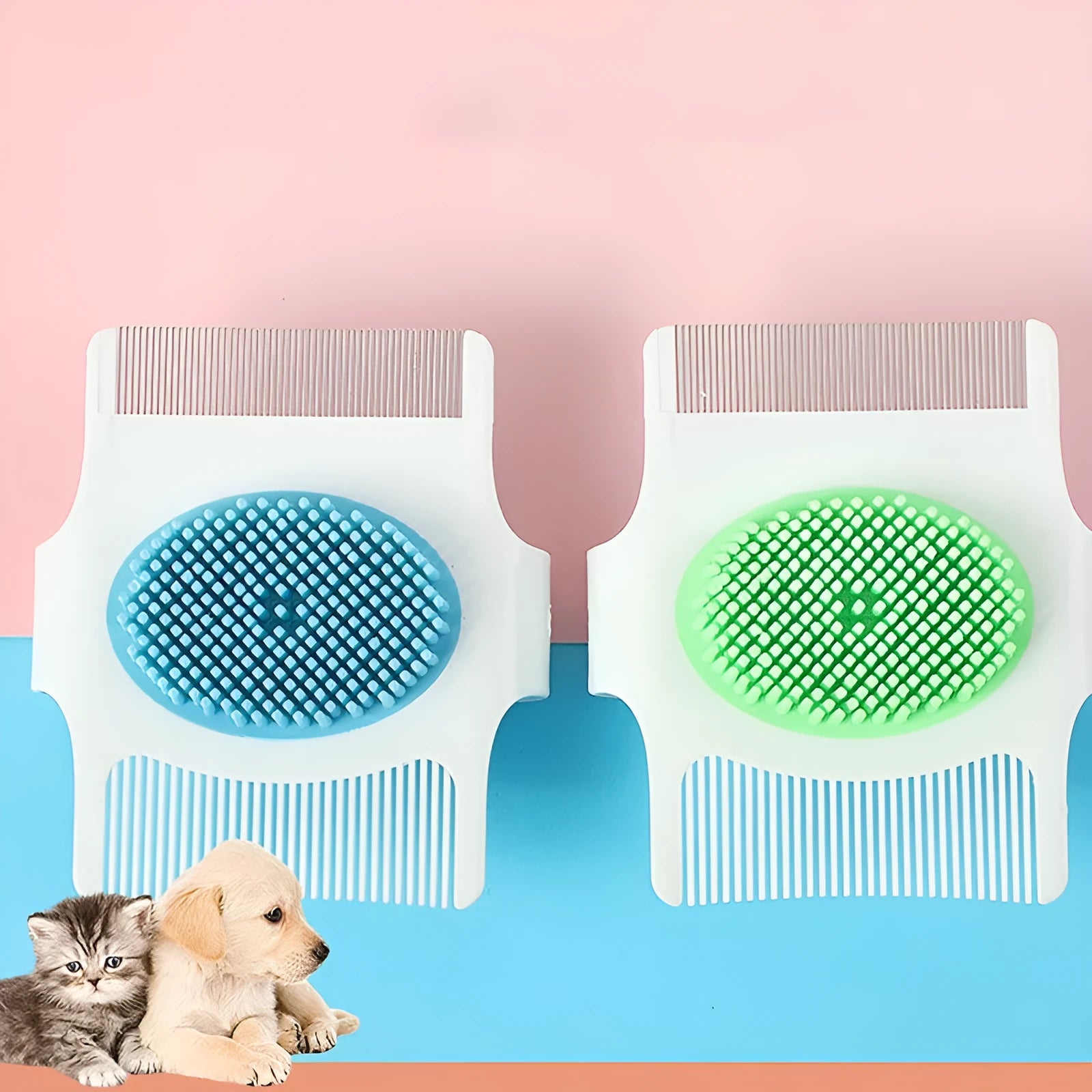 Multifunctional pet comb with floating hair removal, massage and flea removal functions in blue colour