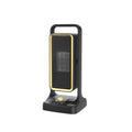 Black desktop PTC ceramic air heater with control knob, measuring 14.9cm wide by 33.5cm tall.