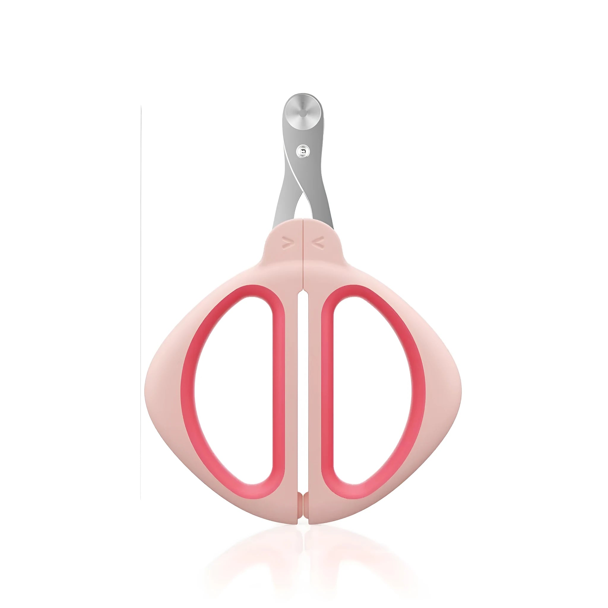 Blue pet nail clipper with a round positioning hole and non-slip handle on a white background.