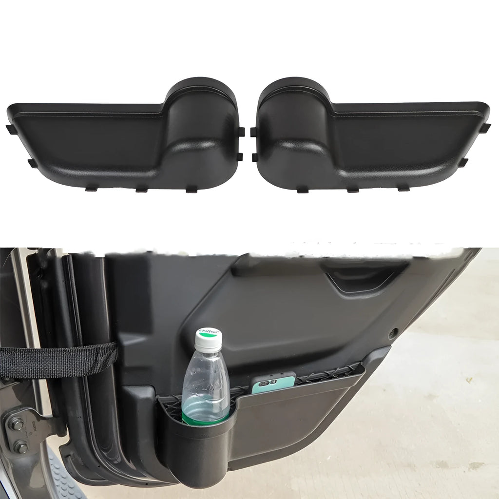 Black ABS plastic door storage box for Jeep Wrangler JK and JL model interior organisation.