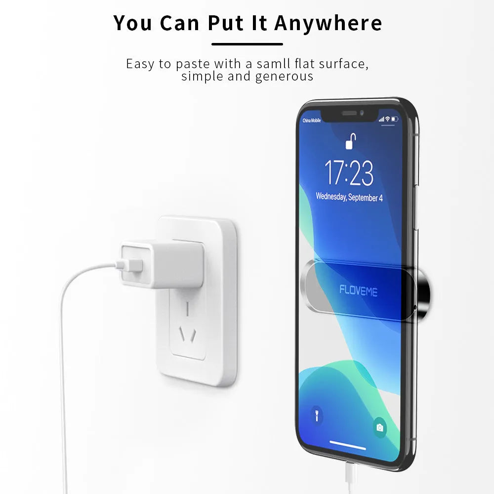 Magnetic phone holder with square silver iron sheet and white foam glue adhesive