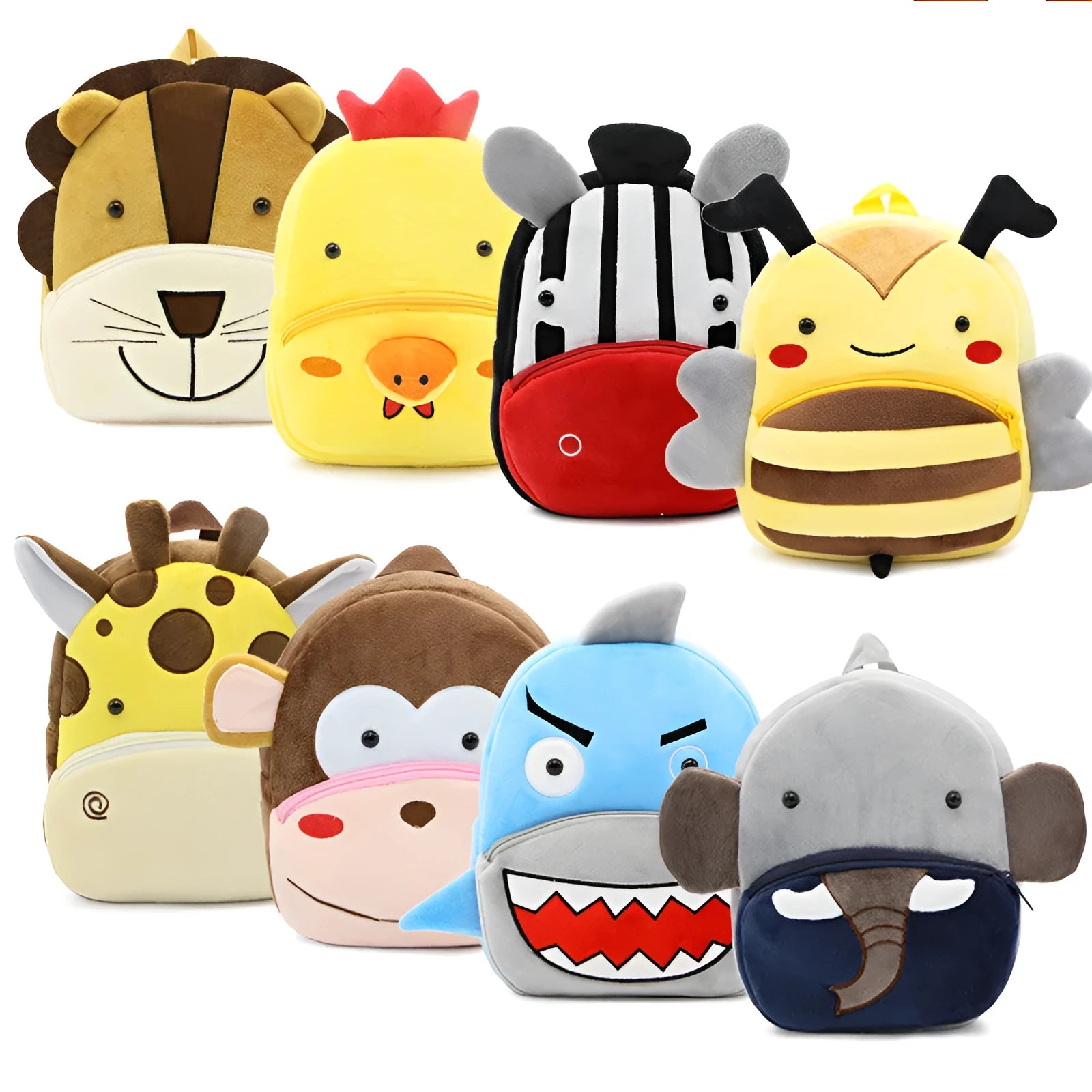 Small cloth animal backpack for kindergarten children, 26.5x24x10.5cm, with zipper pocket, available in multiple colours