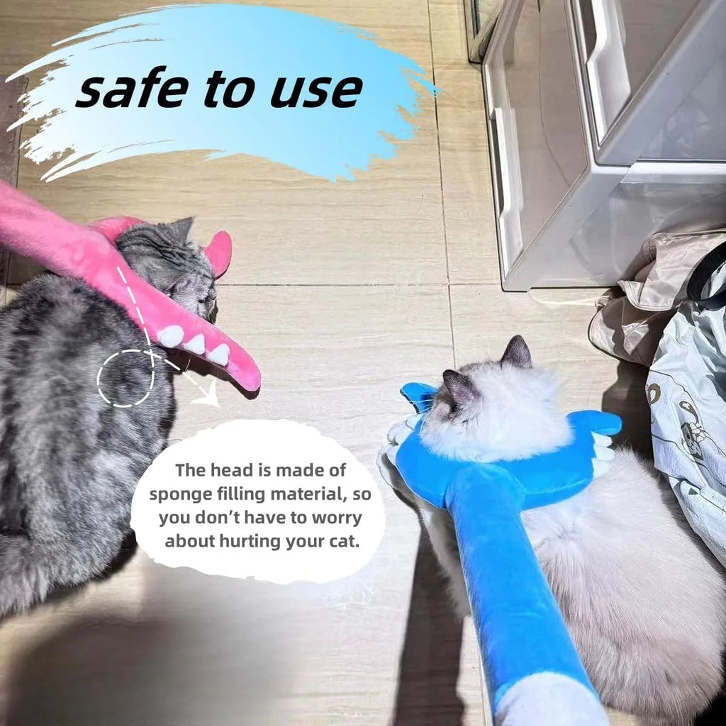 70cm blue plush cat wand toy with foam-filled front section for interactive play