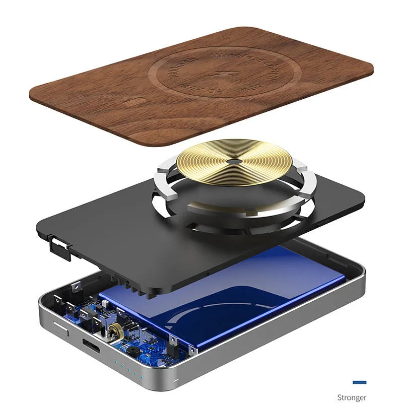 Khaki magnetic wireless charging bank with 5000mAh polymer battery and alloy case
