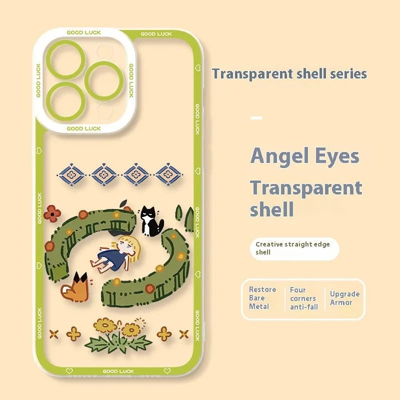 Transparent cat eye silicone phone case with UV printed cat pattern, drop-resistant, fits Apple iPhone