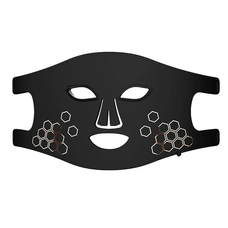 Black LED photon therapy face mask with neck treatment capability and adjustable settings