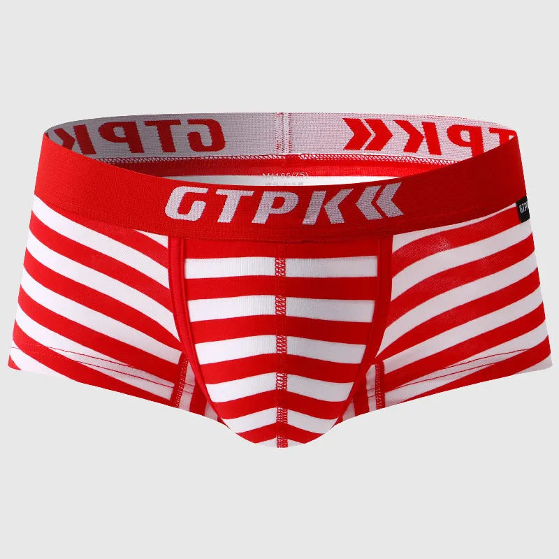 Breathable cotton men's fitness boxer shorts in multiple colours with striped pattern