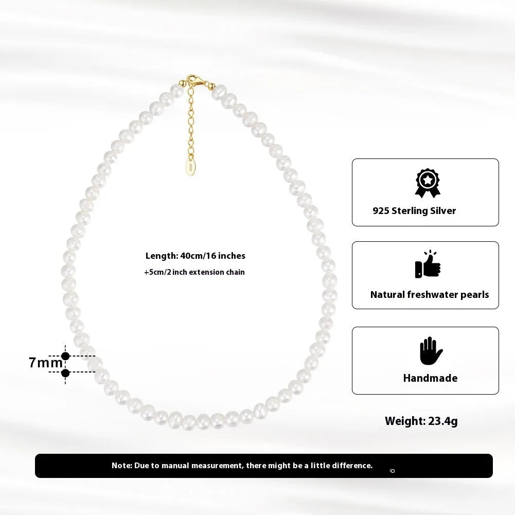Women's adjustable silver necklace featuring a single round 6-7mm freshwater pearl on a chain.